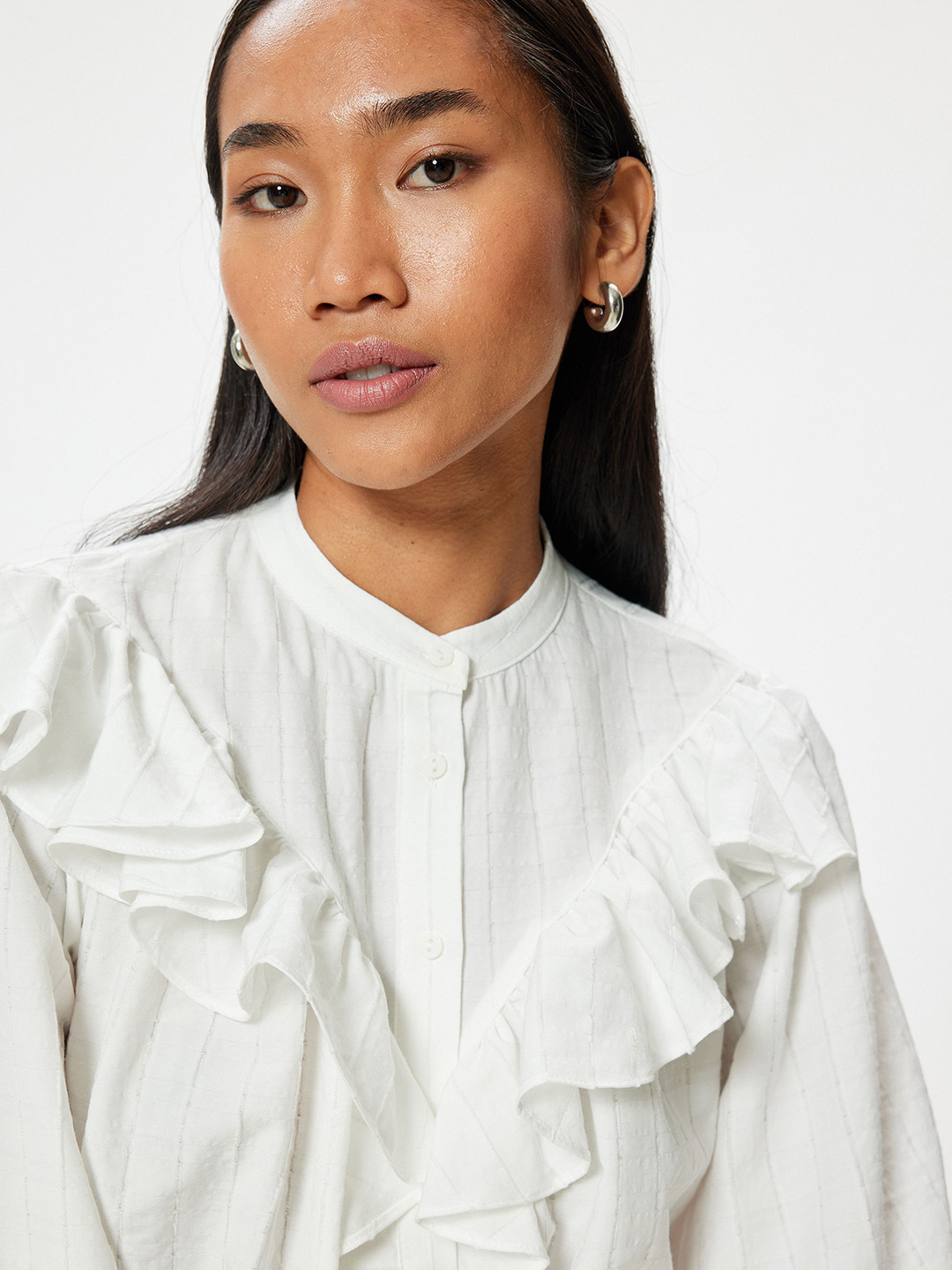 

Koton Women Mandarin Collar Solid Casual Shirt, White