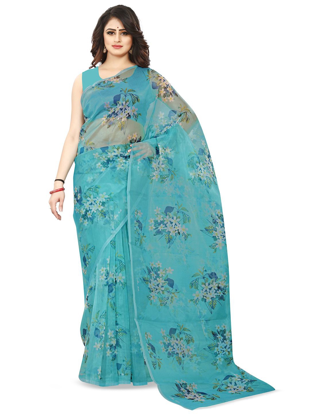 

BAESD Floral Organza Saree, Blue