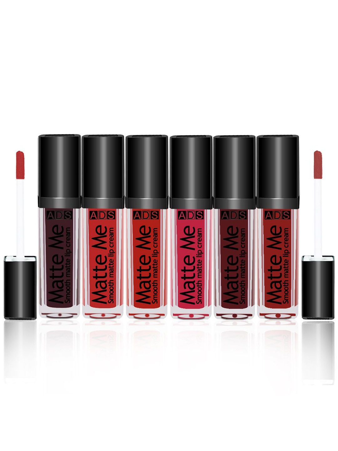 

A.D.S Set of 6 Matte Me Long Lasting Mini Liquid Lipstick 3 ml each - Shade D, Red