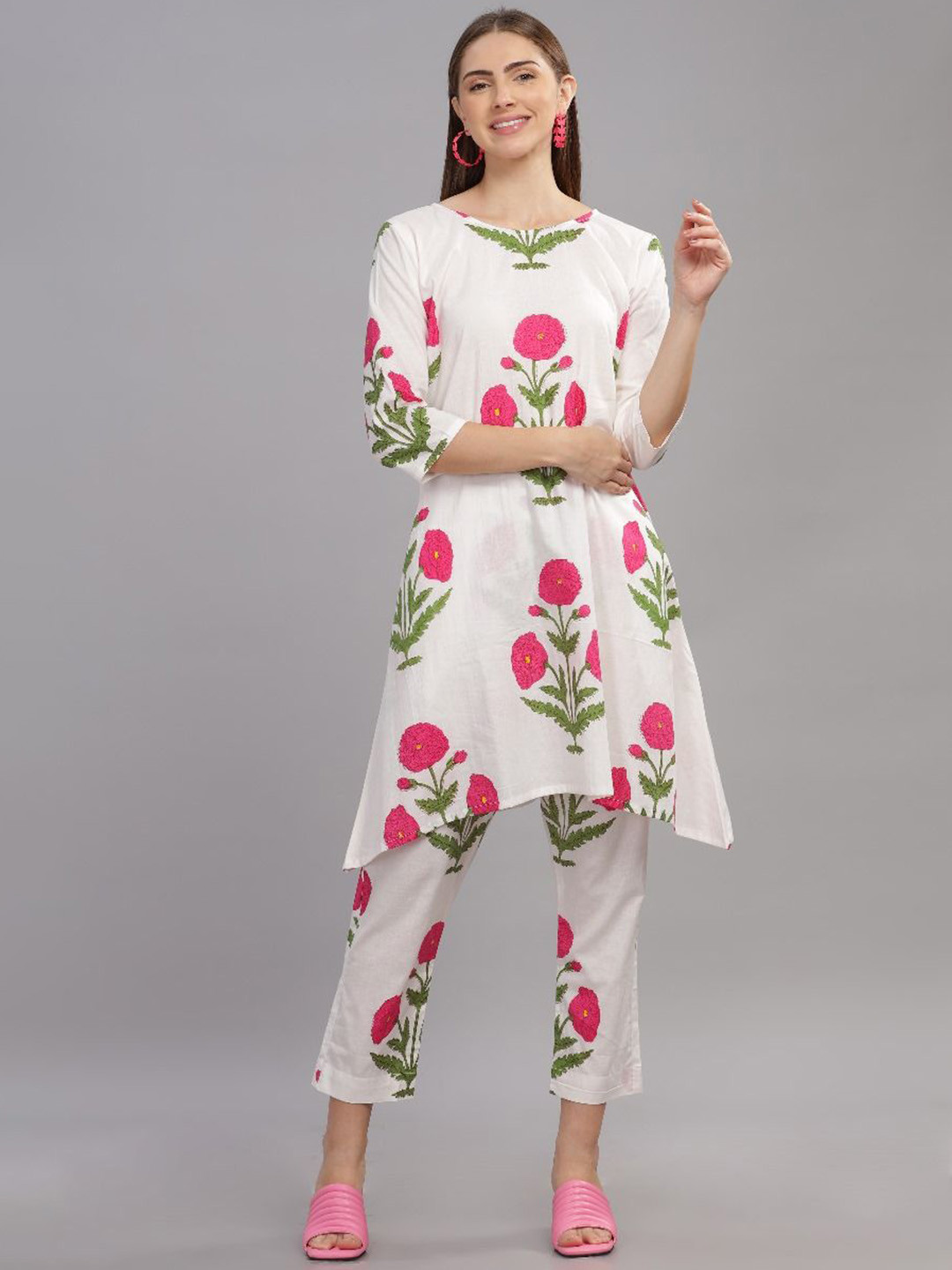

THE VASILIKI Printed Pure Cotton Top With Trouser Co-Ords, White