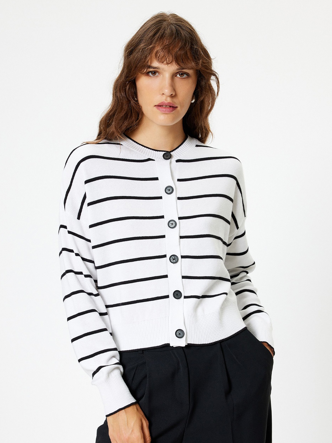 

Koton Women Striped Cardigan, Black