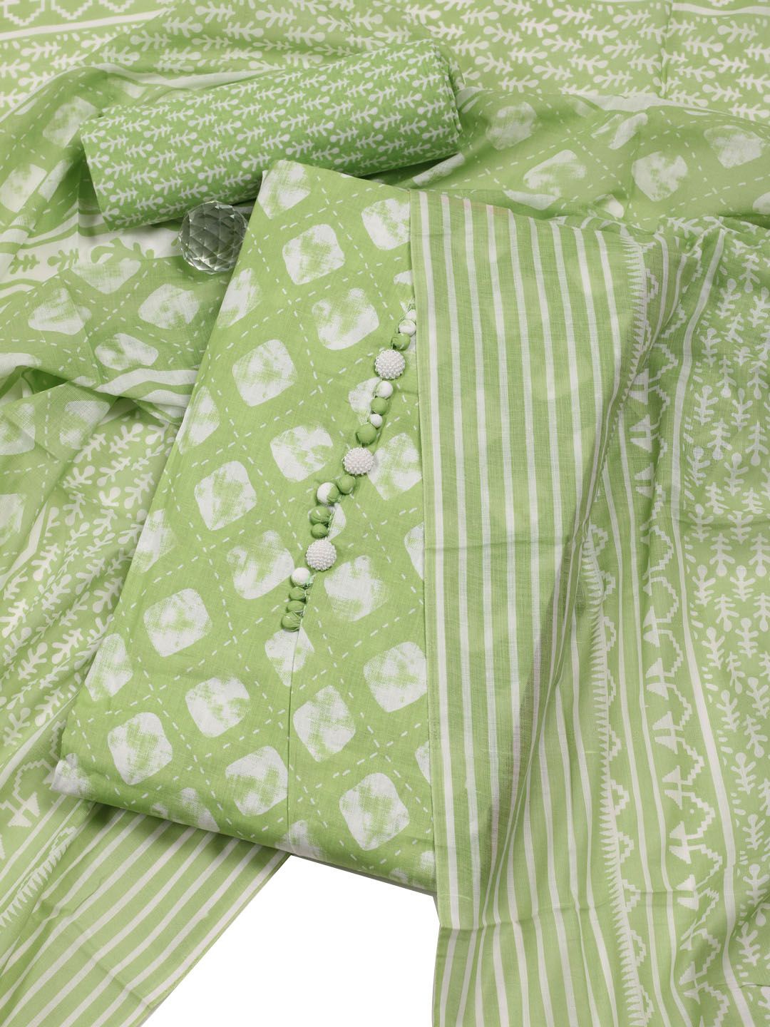 

Meena Bazaar Printed Unstitched Dress Material, Green