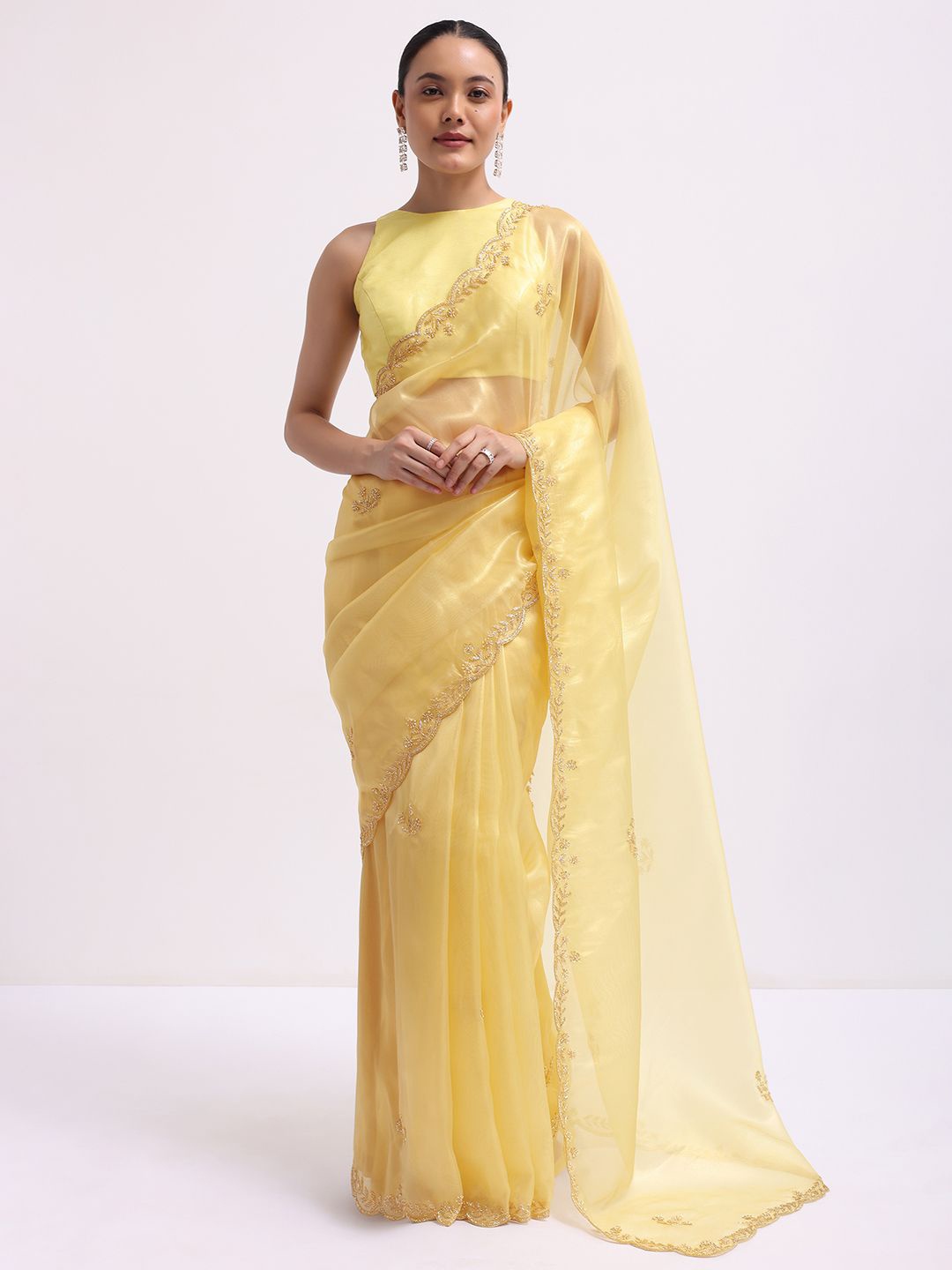 

KALKI Fashion Embellished Beads and Stones Tissue Saree, Yellow