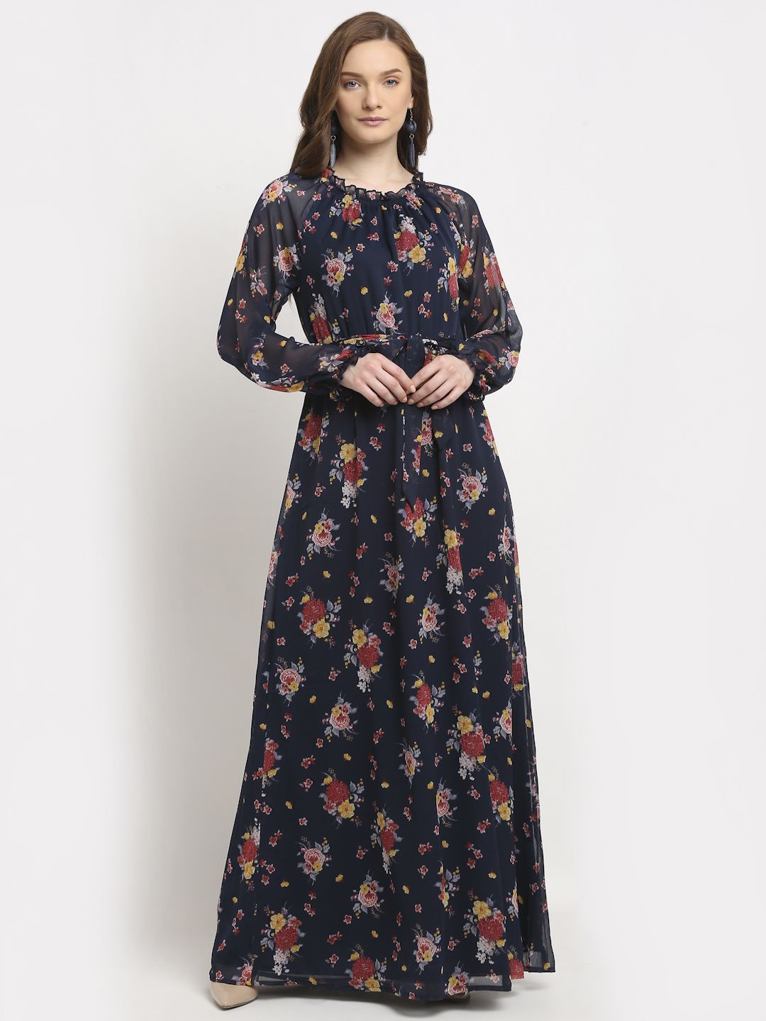 

La Zoire Floral Print Georgette Maxi Dress, Navy blue