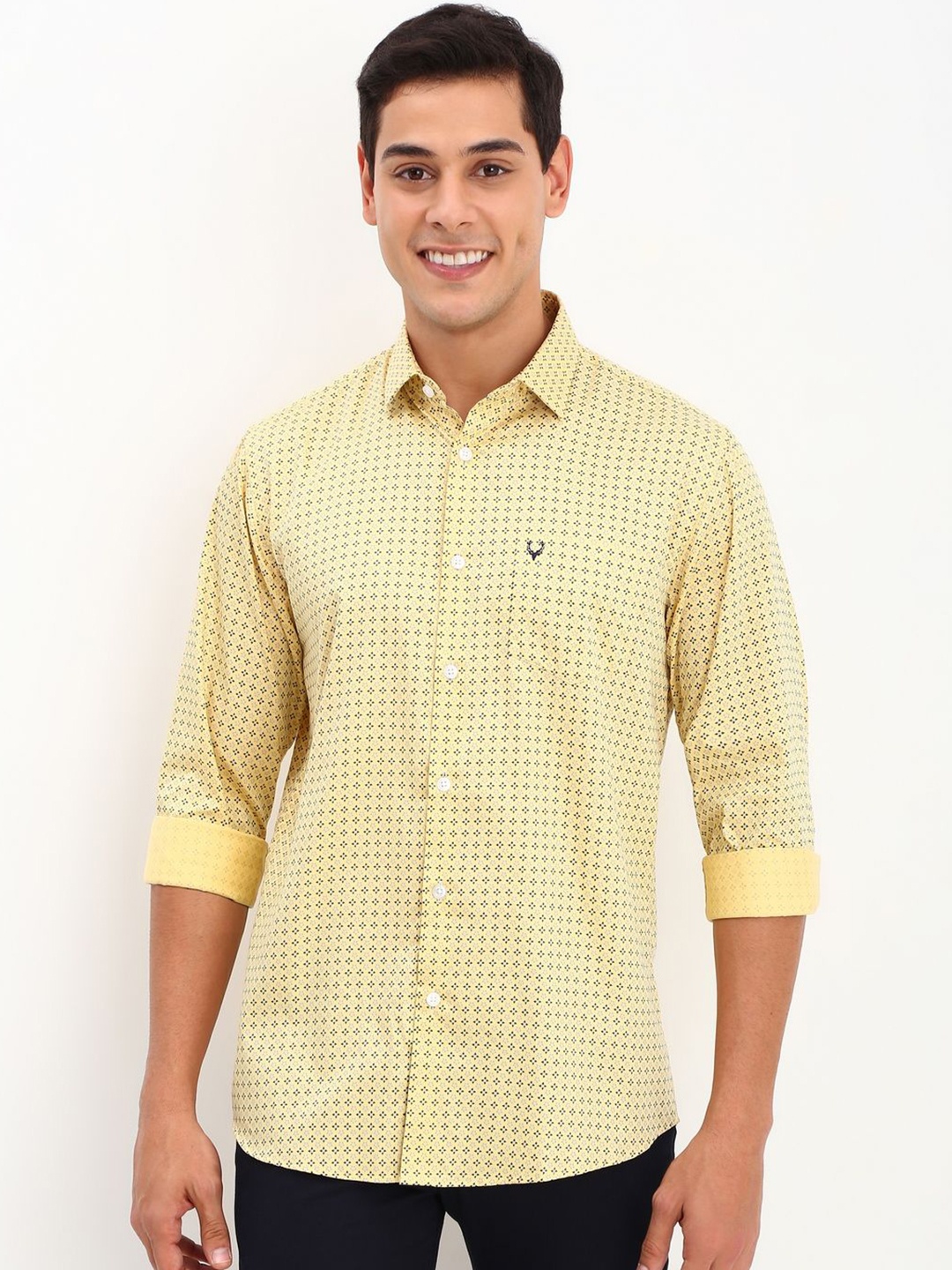 

Allen Solly Men Spread Collar Micro Ditsy Printed Cotton Slim Fit Casual Shirt, Yellow