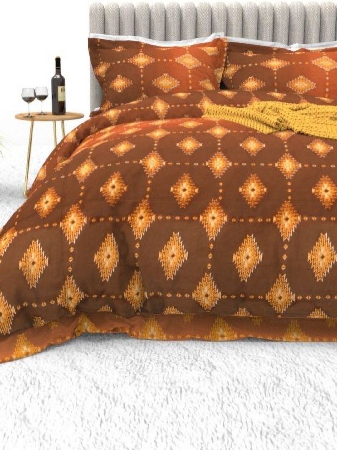

THE WHITE MOSS Brown & Yellow 220 TC King Bedsheet with 2 Pillow Covers