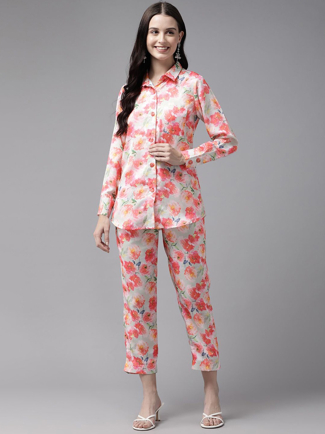 

BAESD Floral Printed Shirt With Trousers Co-Ords, Pink