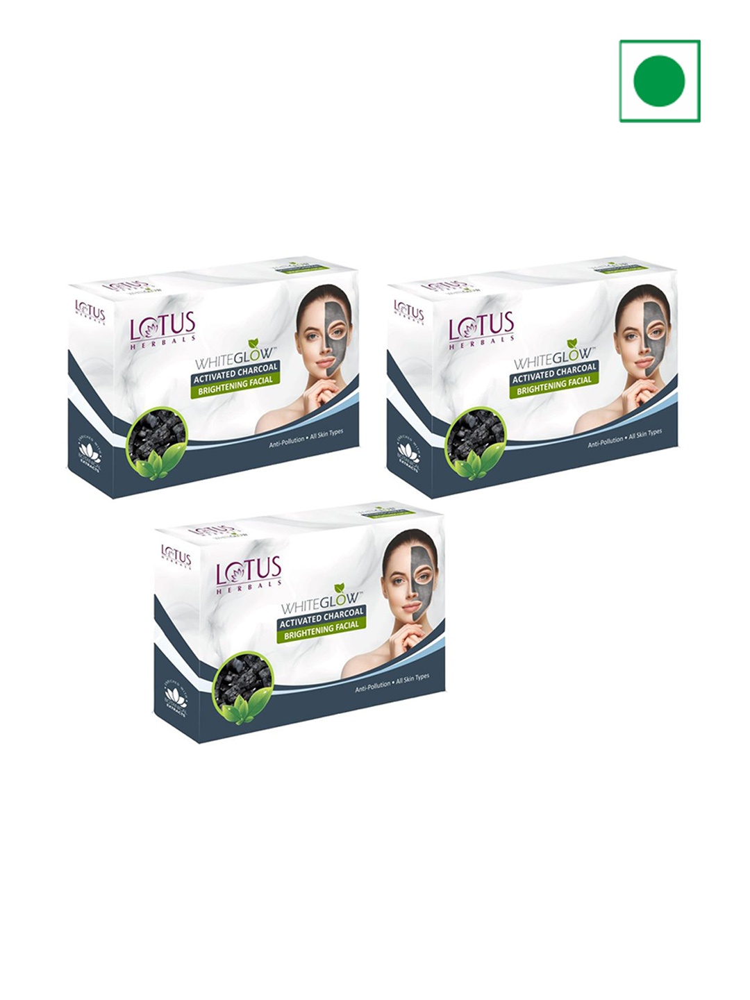 

Lotus Herbals Set Of 3 WhiteGlow Activated Charcoal Brightening Facial Kit- 47 g Each, White