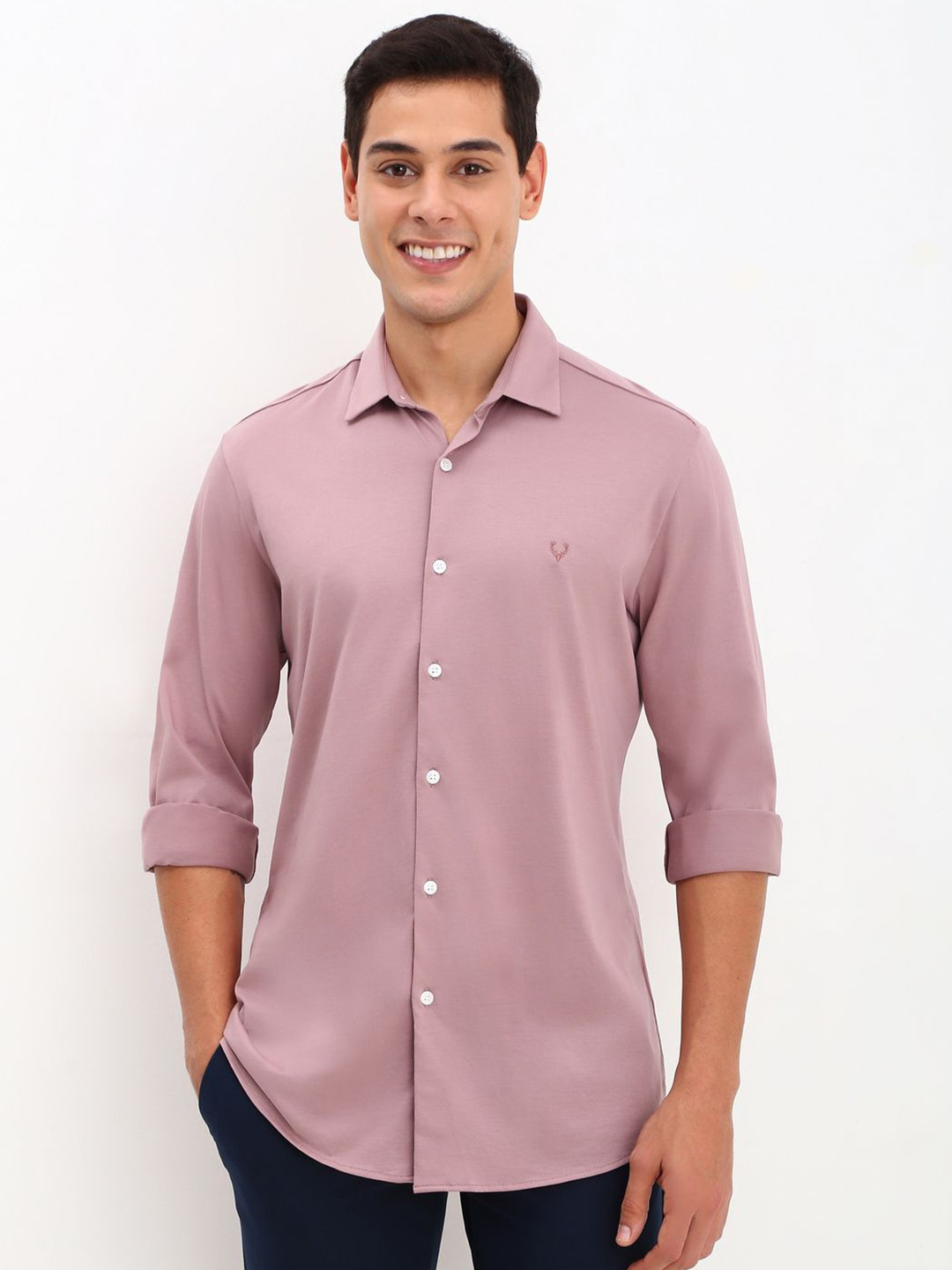 

Allen Solly Men Spread Collar Solid Cotton Slim Fit Casual Shirt, Pink