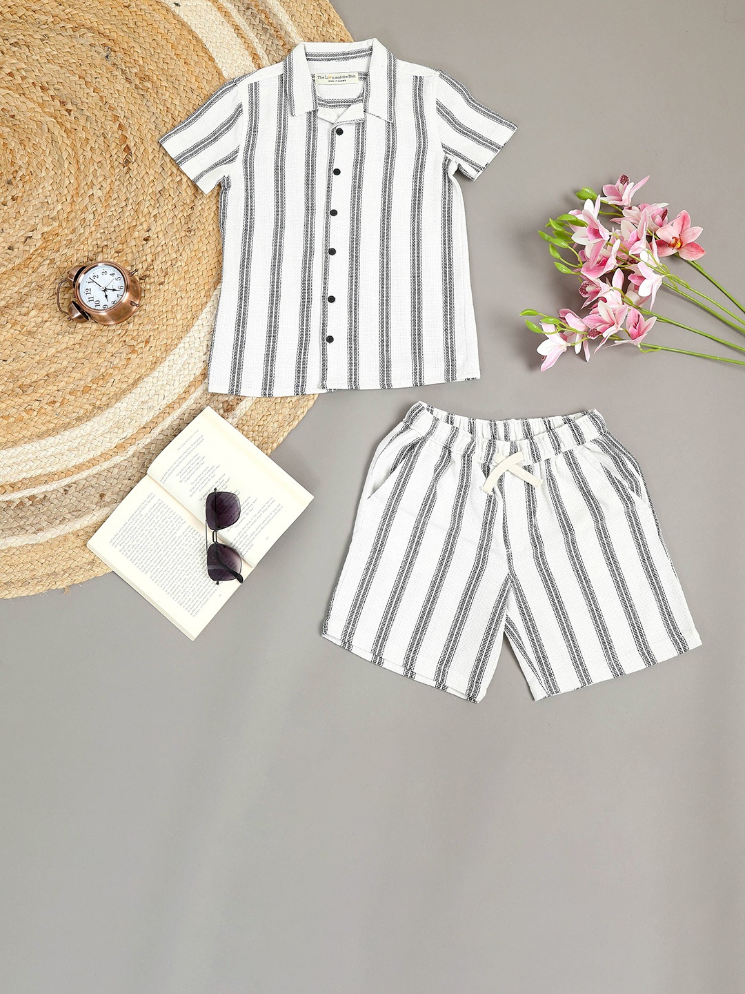 

The Lion and The Fish Boys Textured Shirt & Short Co-Ord Set, Off white