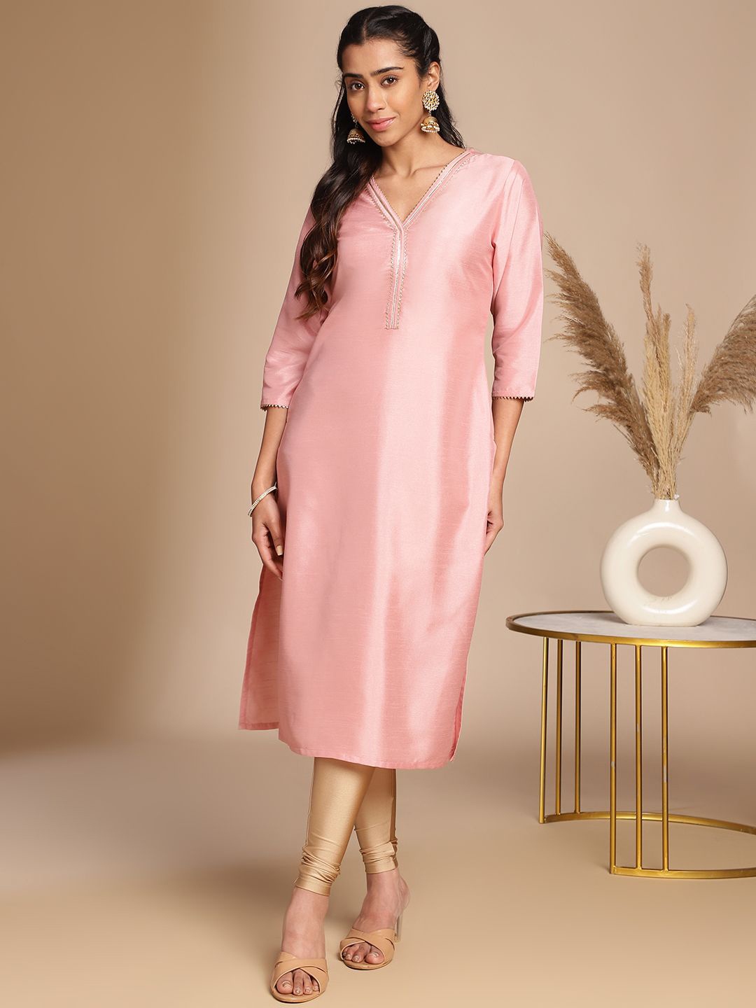 

Janasya Solid Straight Kurta, Pink