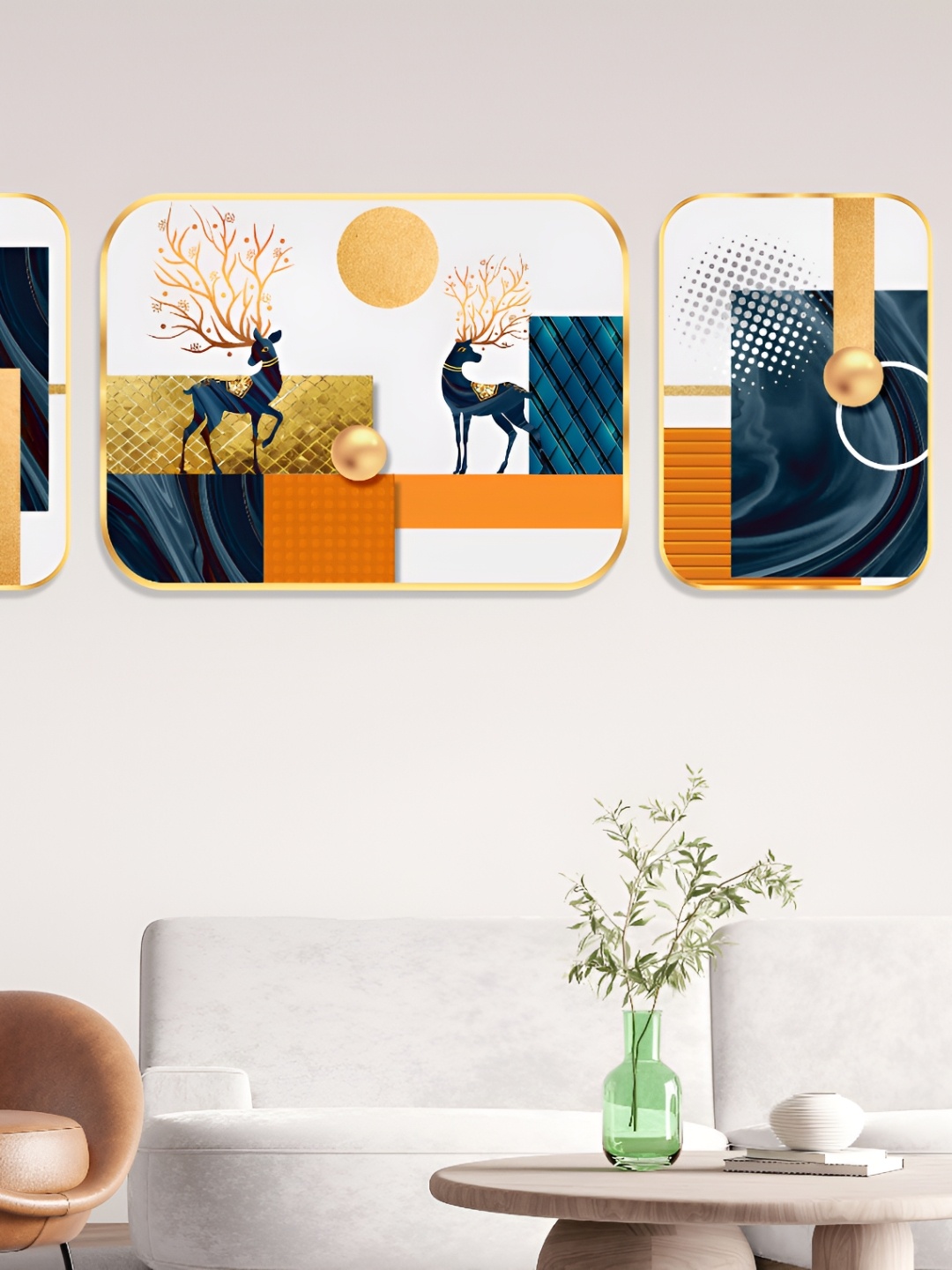

SAF White & Orange 3 Pieces Wooden Birds and Animals Wall Art