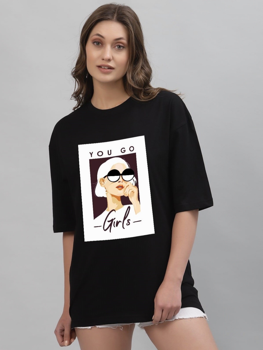 

Gavin Paris Women Bio Finish Graphic Printed Round Neck Pure Cotton Oversized T-Shirt, Black