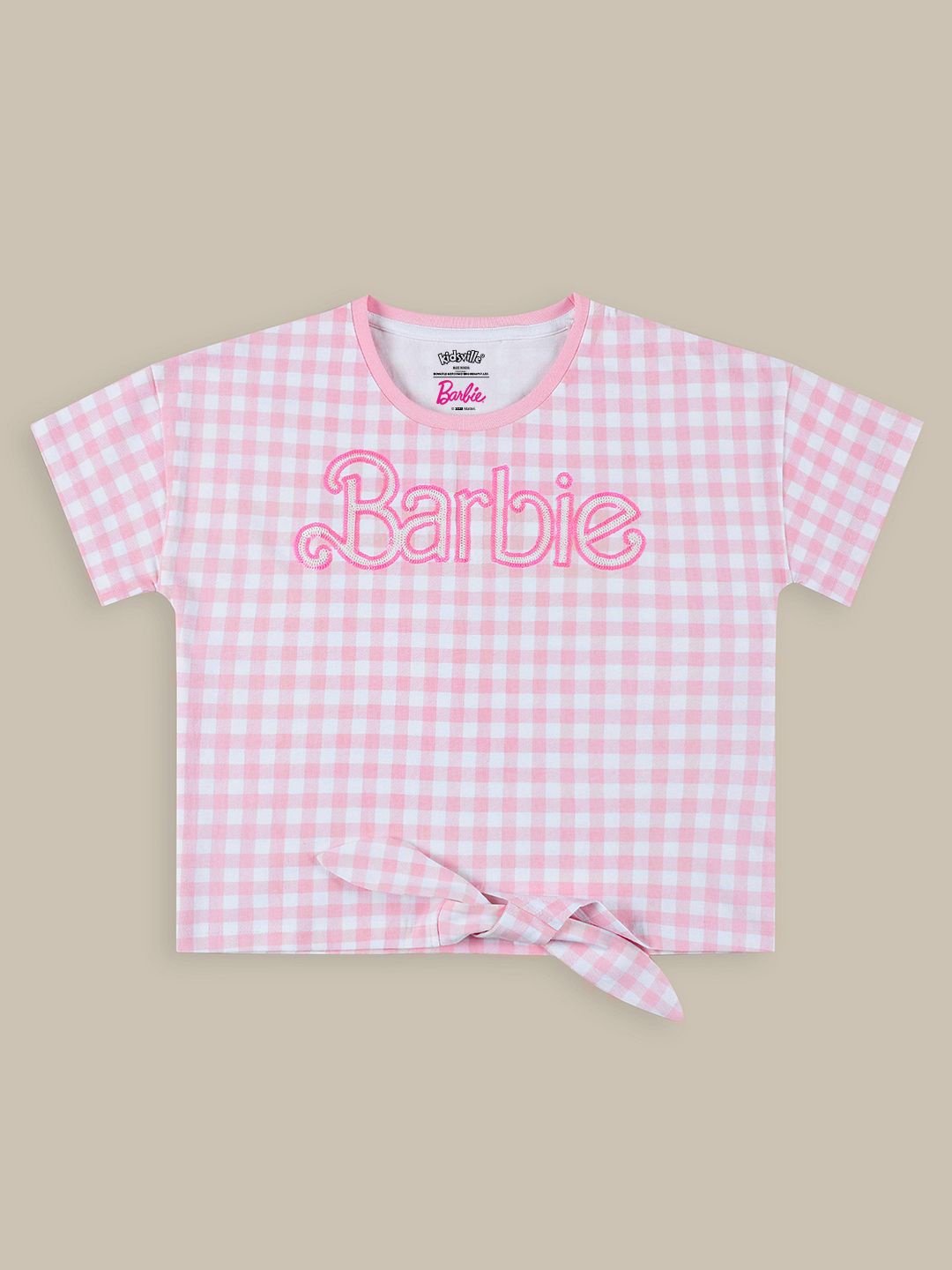 

Kids Ville Girls Checked Round Neck Cotton T-Shirt, White