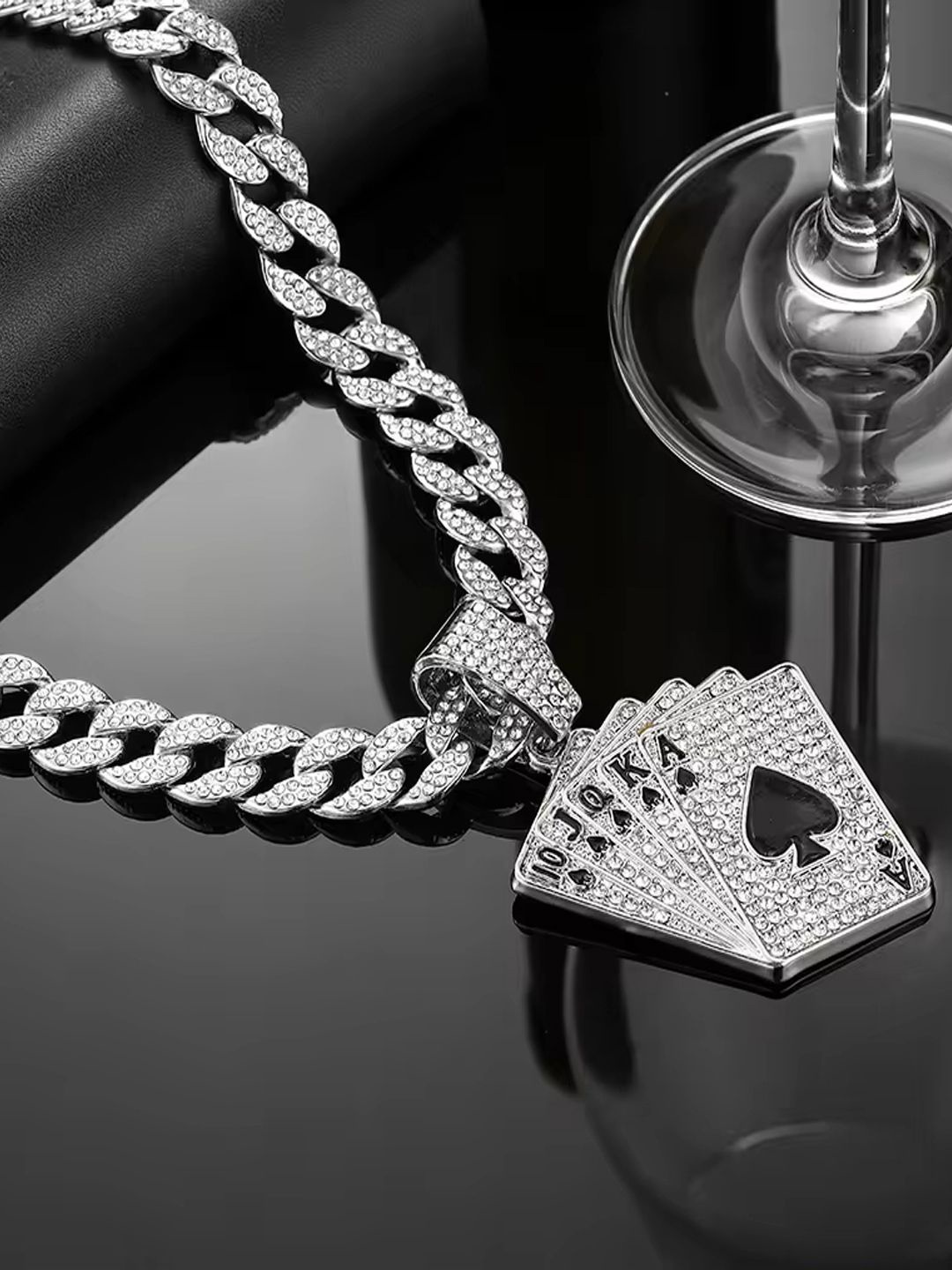 

KRENOZ Silver-Plated Stainless Steel Stones-Studded Pendant & Chain