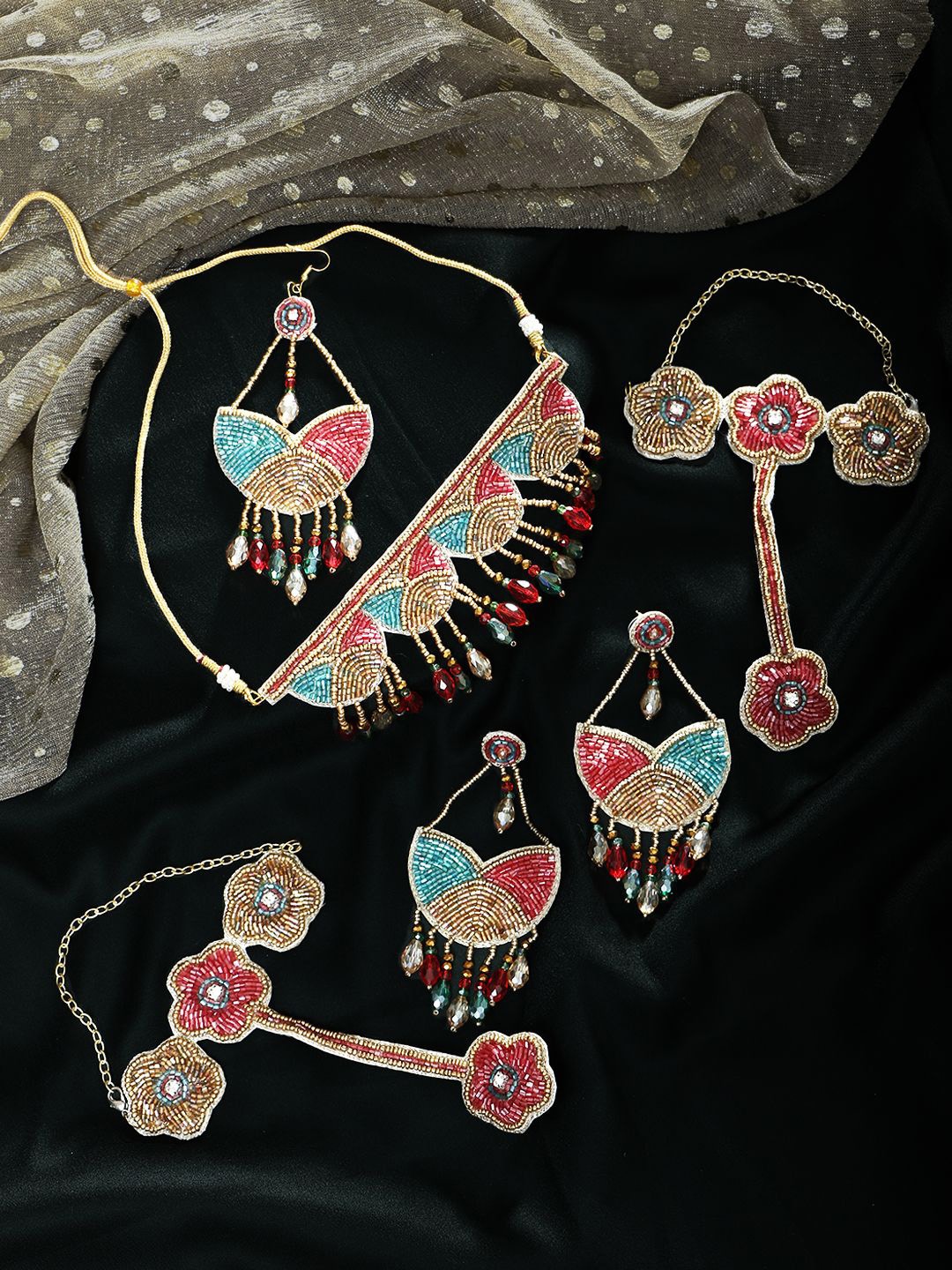 

Adwitiya Collection Stones & Beads Jewellery Set, Gold