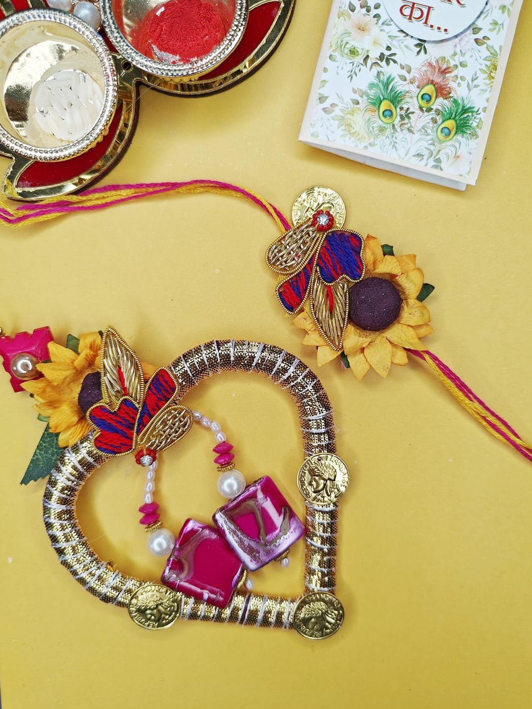 

NVR Beaded Bhaiya Bhabhi Rakhis with Roli Chawal, Red