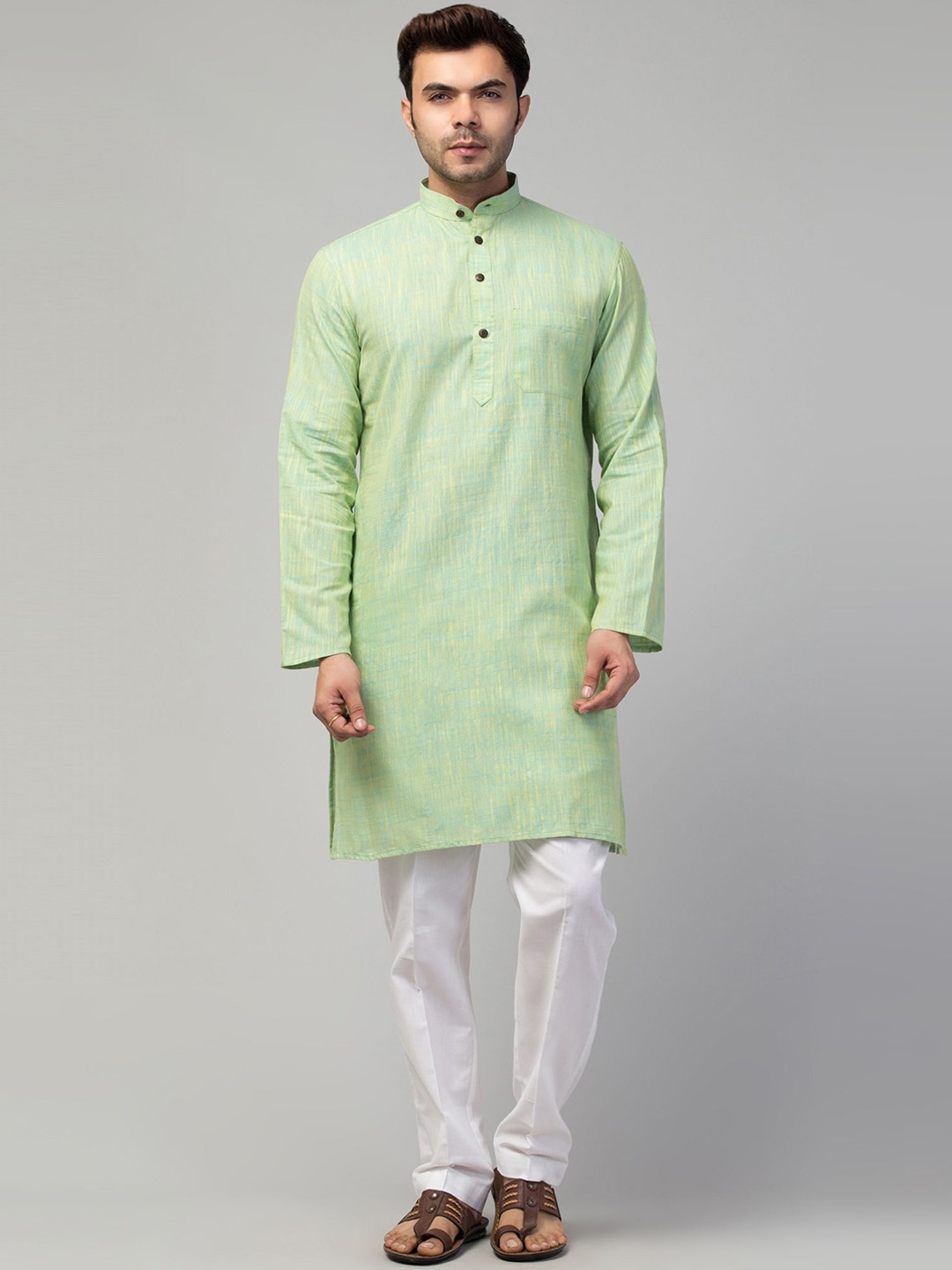 

MUSHKIYA Mandarin Collar Pure Cotton Straight Kurta, Green