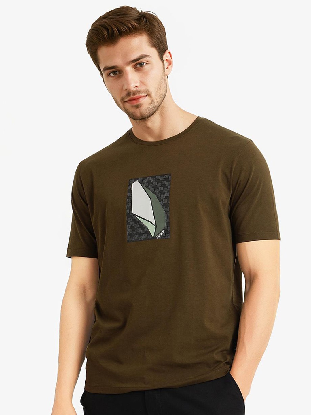 

RARE RABBIT Men Drop-Shoulder Sleeves Pockets T-shirt, Green