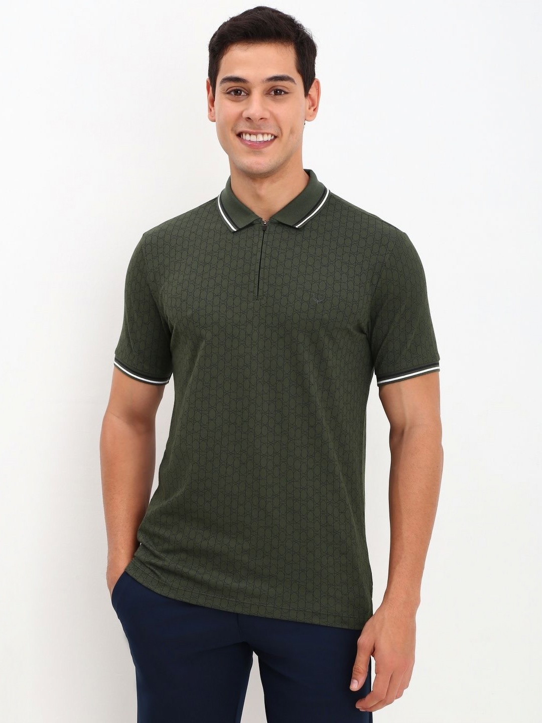 

Allen Solly Men Self Design Polo Collar Cotton T-Shirt, Green