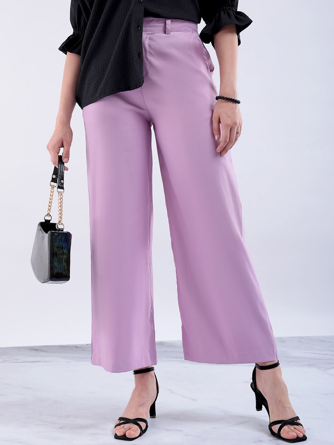 

Freehand by The Indian Garage Co Women Flared Wide Leg Trousers, Purple