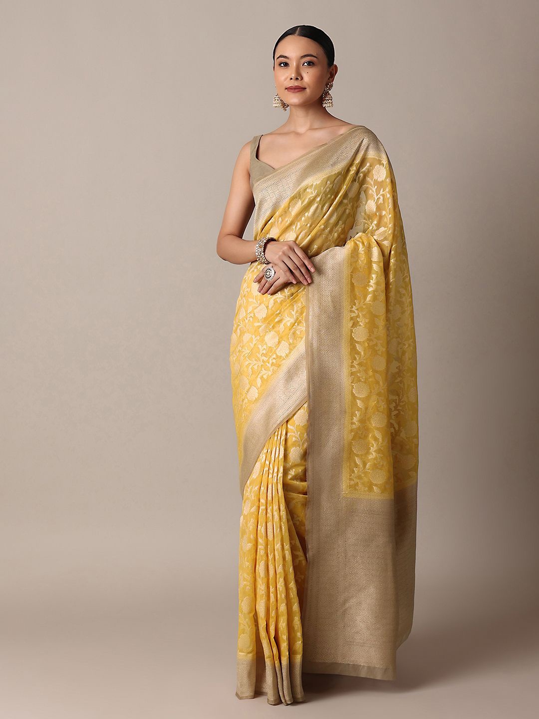 

KALKI Fashion Ethnic Motifs Zari Organza Chanderi Saree, Yellow