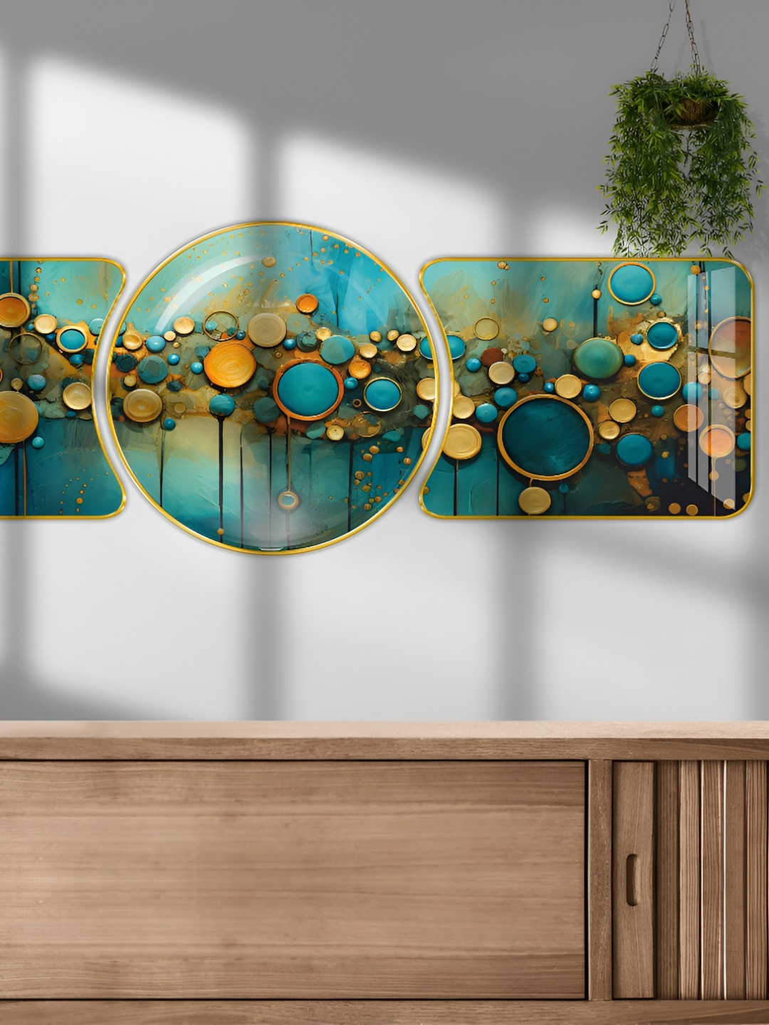 

SAF Blue & Yellow 1 Piece Wood Abstract Wall Paintings