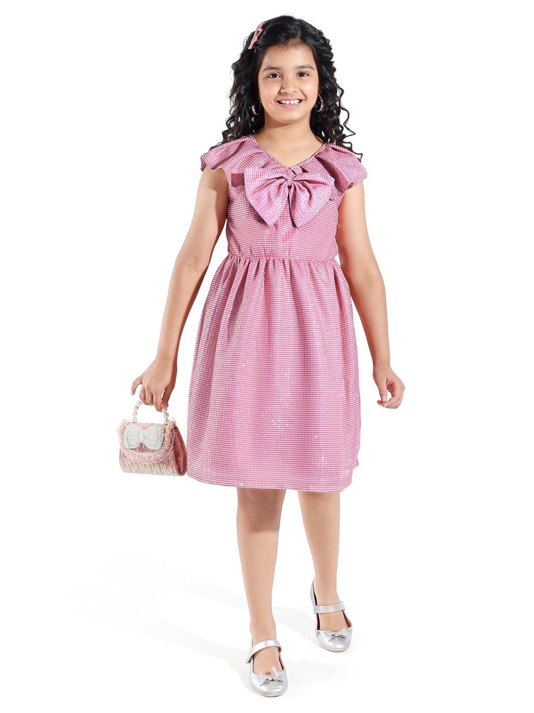 

Hola Bonita Girls Printed Bow Fit & Flare Dress, Pink