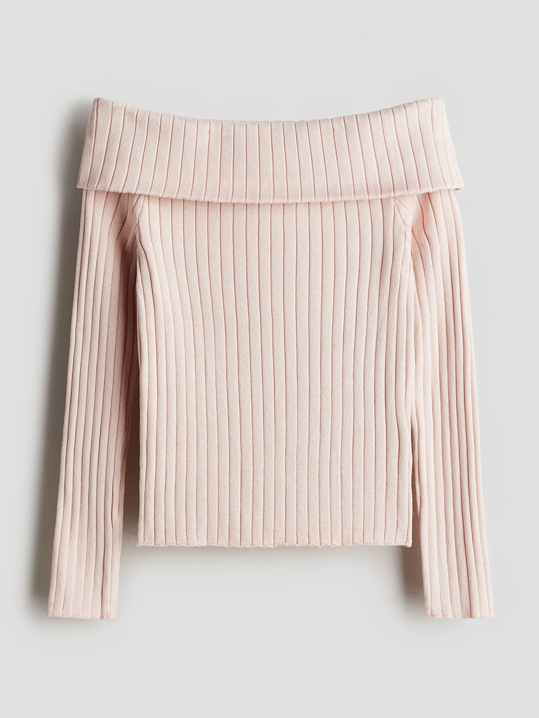 

H&M Girls Rib-Knit Off-The-Shoulder Top, Pink
