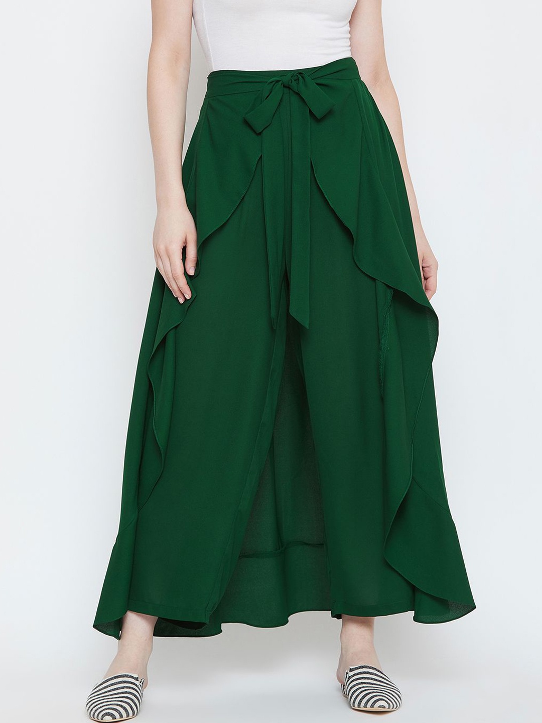 

La Zoire Women Flared Crepe Skirt Palazzos, Green