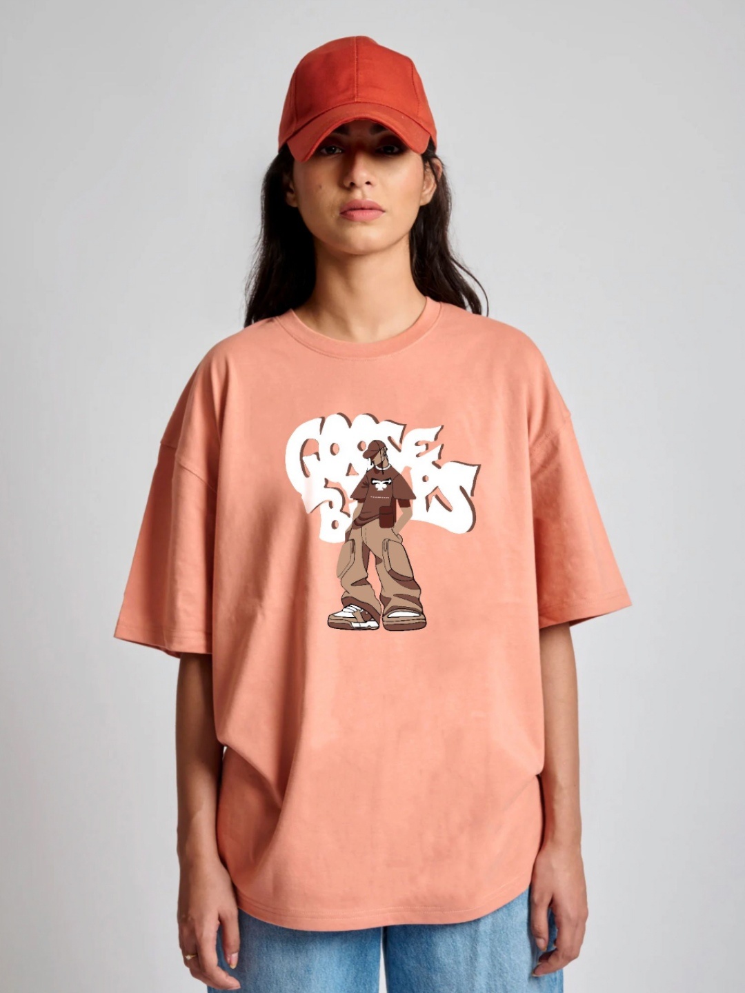 

MISCHIEF MONKEY Women Printed Applique T-shirt, Peach