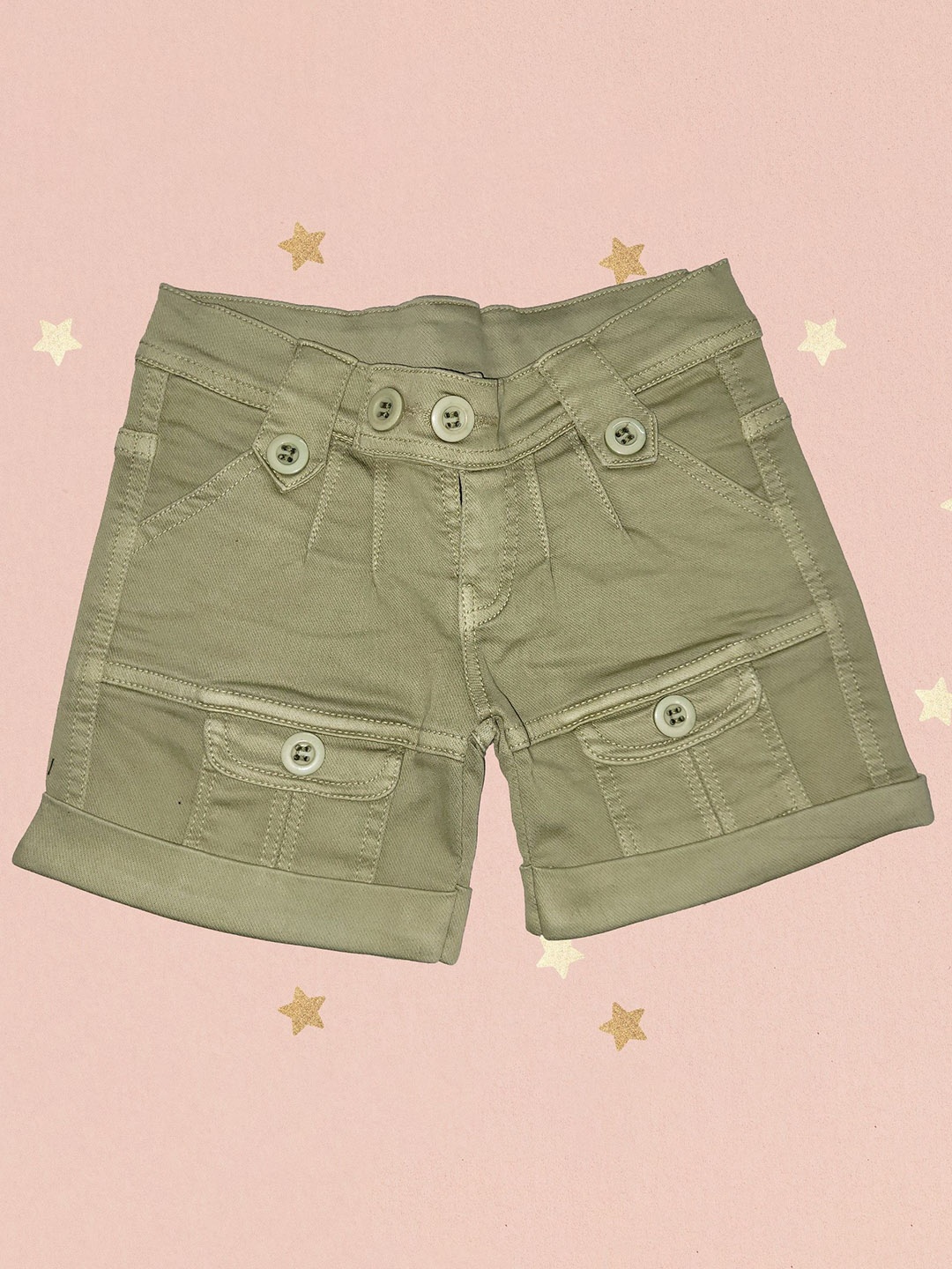 

Arshia Fashions Girls Slim Fit High-Rise Denim Shorts, Green