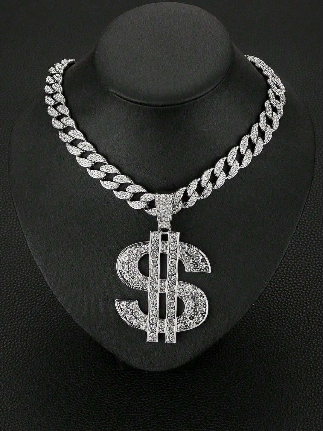 

KRENOZ Men Sliver-Plated Stone-Studded Stainless Steel Pendant With Chain, Silver