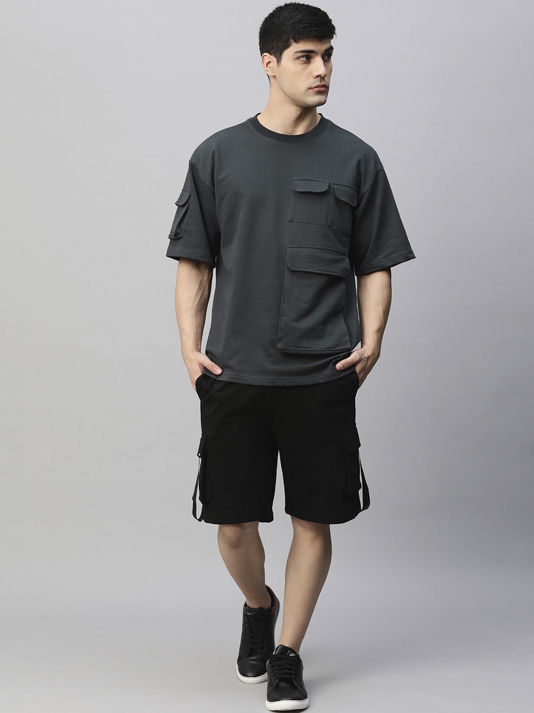 

PRONK Round Neck T-Shirt With Shorts Co-Ords, Grey