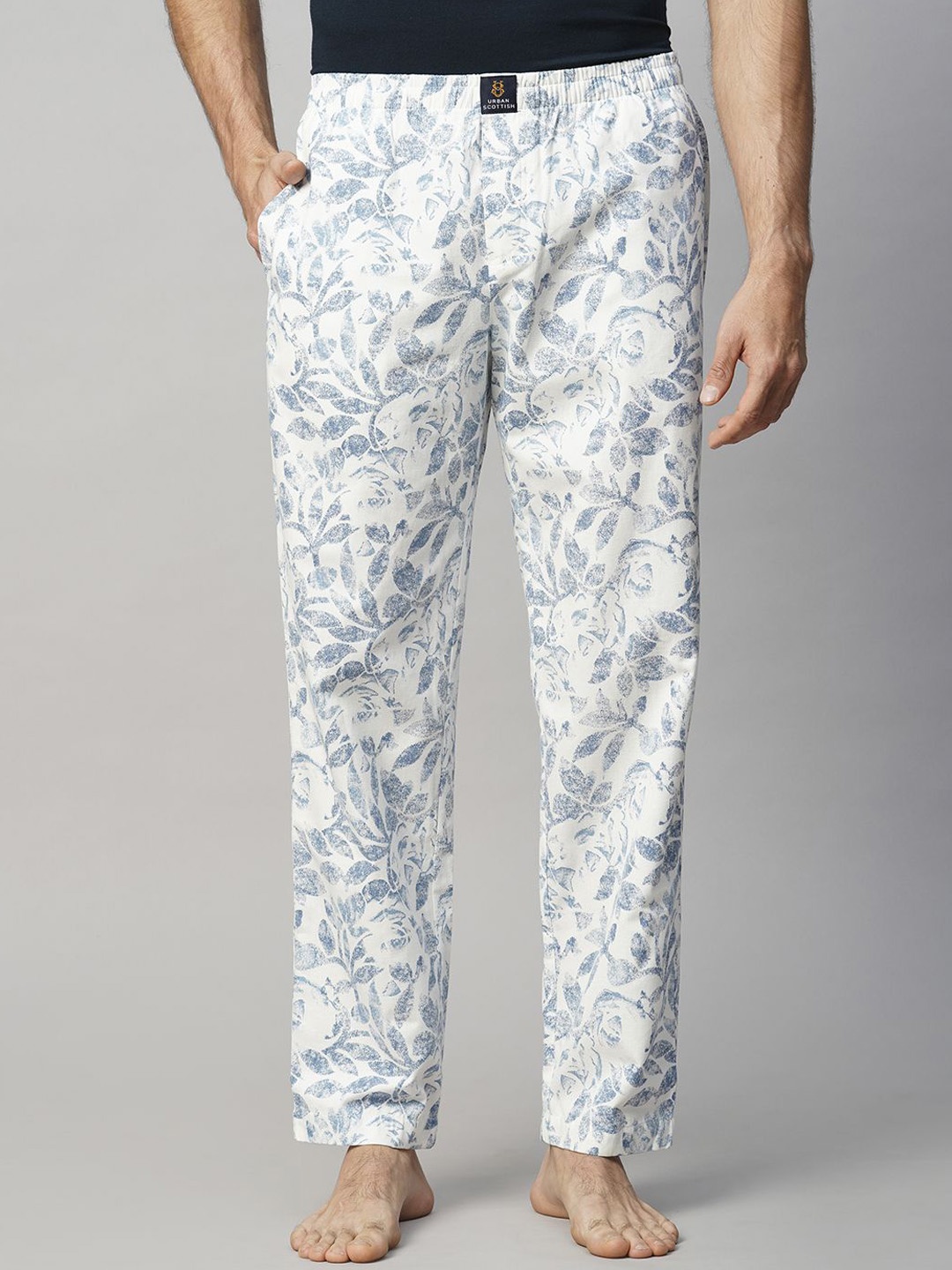 

URBAN SCOTTISH Printed Cotton Lounge Pants, Blue