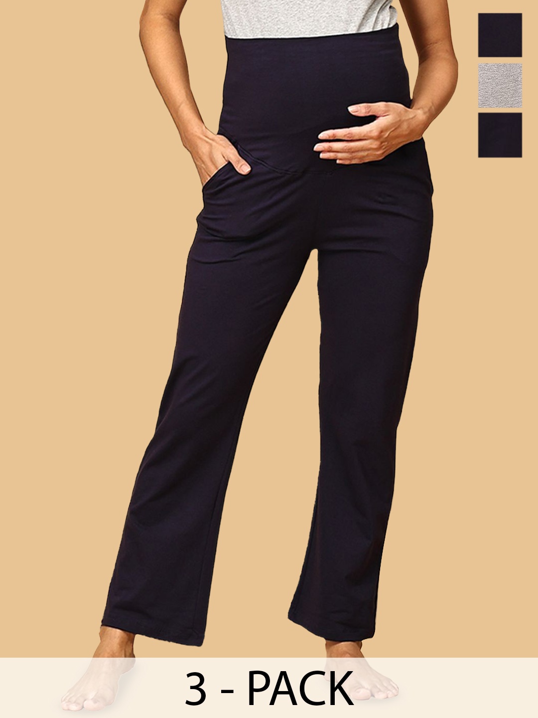 

The Mom Store Pack Of 3 Maternity Track Pants, Black