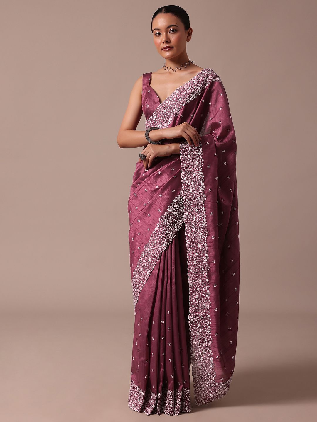 

KALKI Fashion Embellished Embroidered Silk Blend Saree, Red