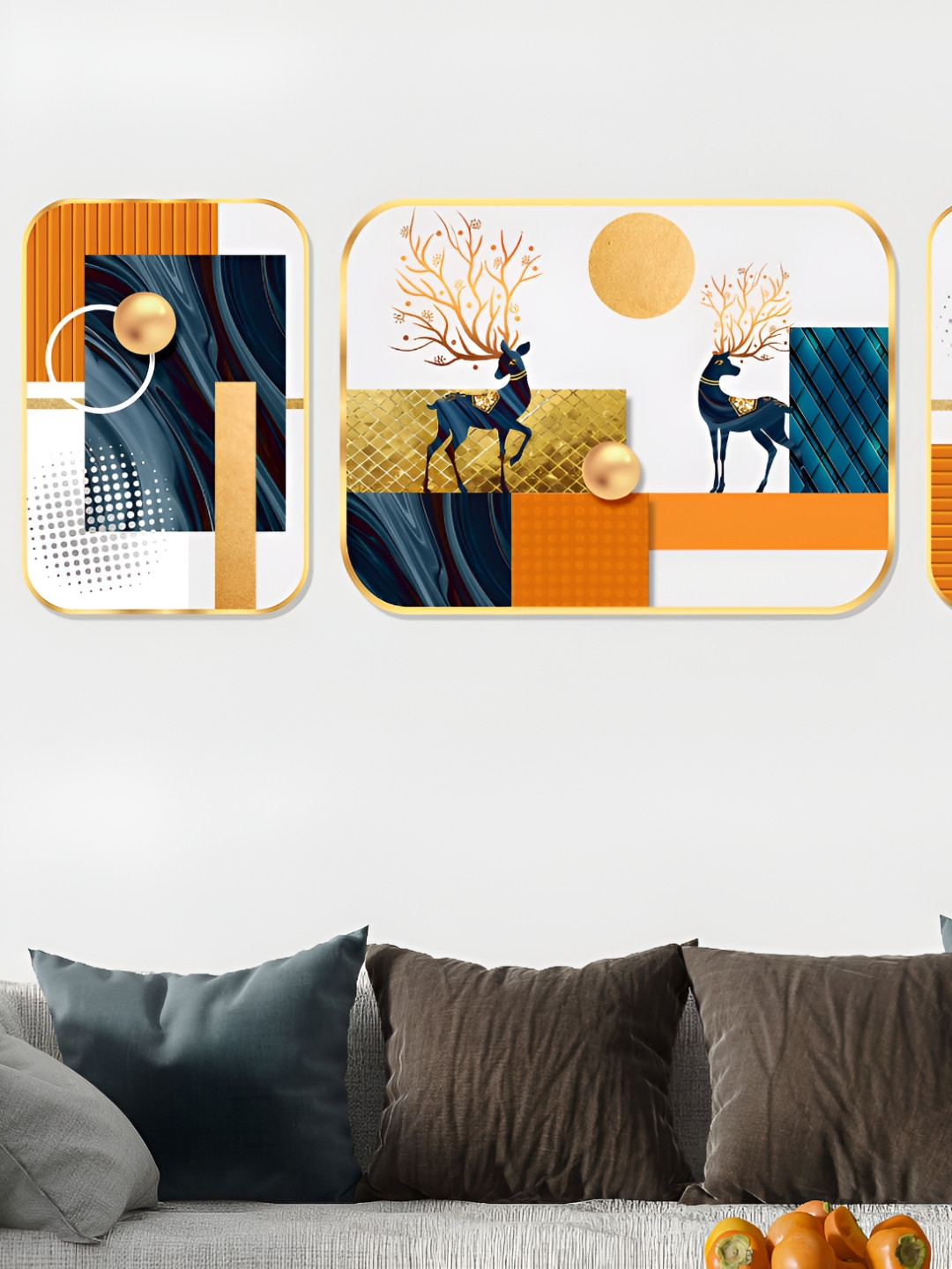 

Aura White & Orange 3 Pieces Wooden Abstract Wall Paintings