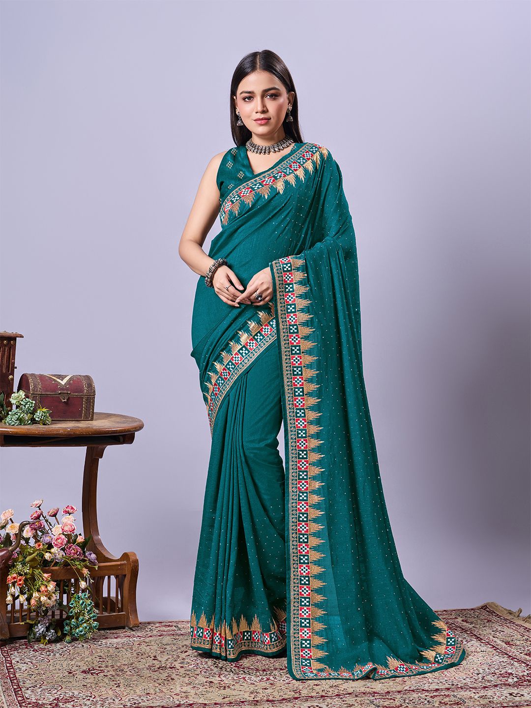 

Kasak Embroidered Sambalpuri Saree, Teal