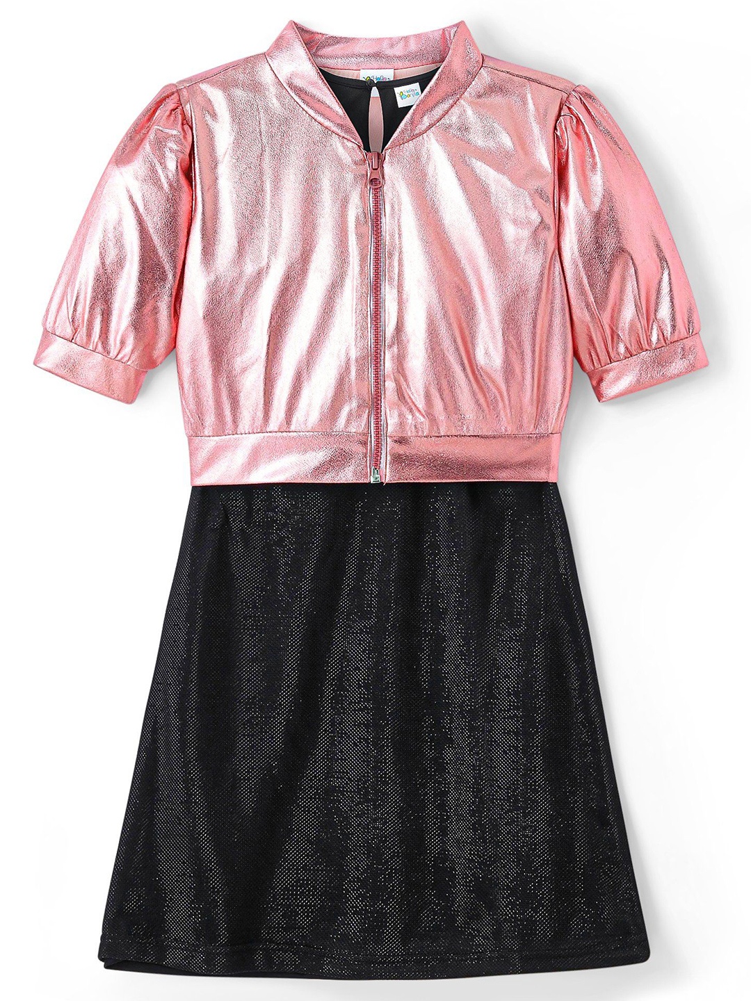 

Hola Bonita Shimmer Sleeveless A-line Dress with Half Sleeves Jacket, Black