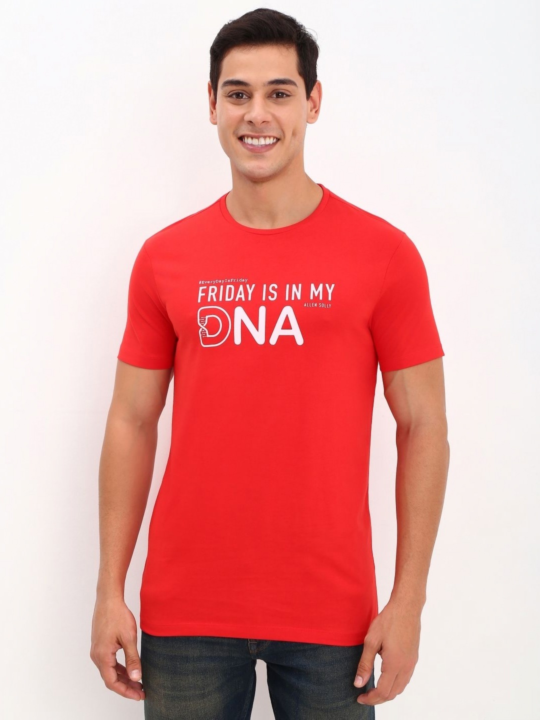

Allen Solly Men Typography Printed Round Neck Cotton T-Shirt, Red