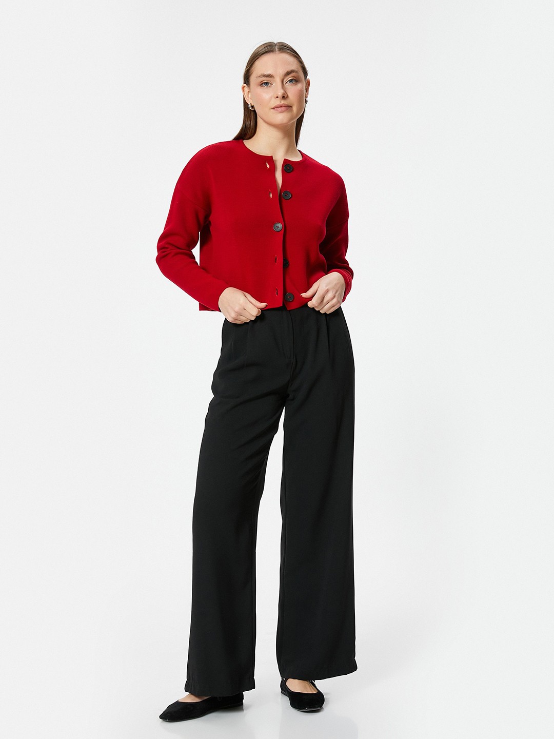 

Koton Women Striped Crop Cardigan, Red