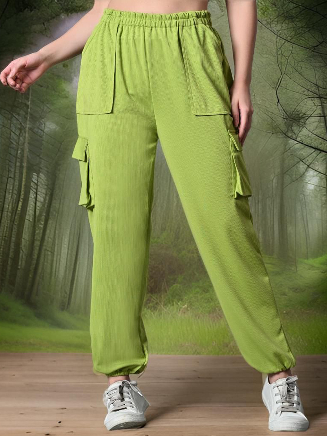 

Myshka Women Comfort Loose Fit High-Rise Wrinkle Free Joggers Trousers, Green