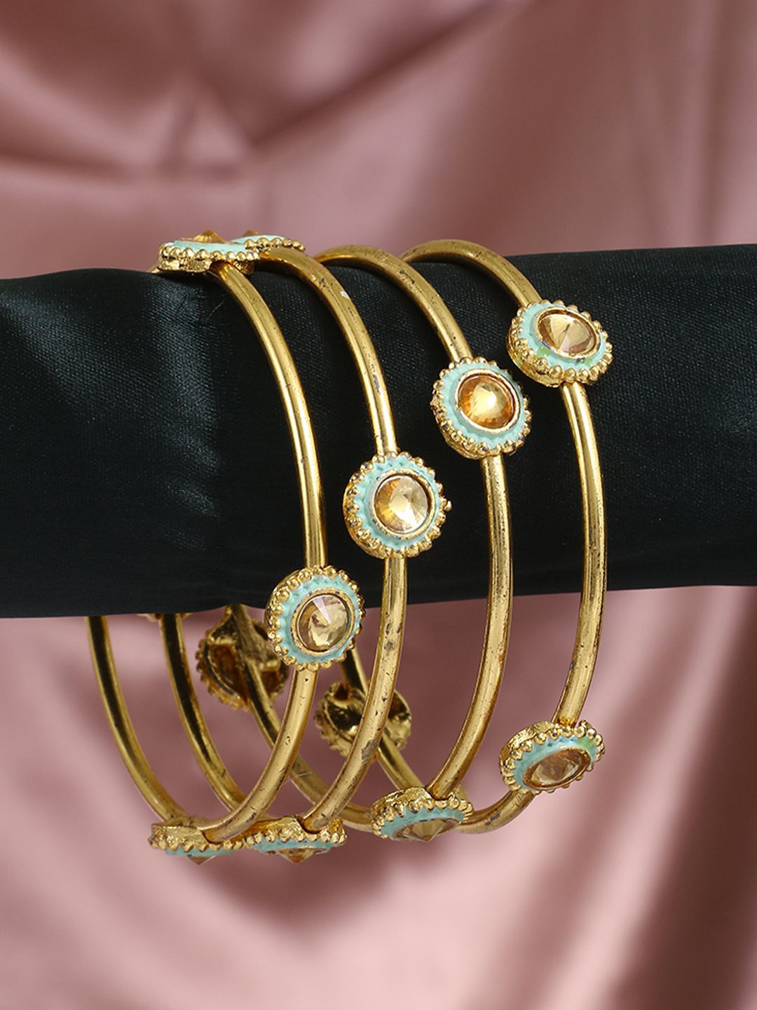 

Adwitiya Collection Set Of 4 Gold-Plated Stone Studded Bangles