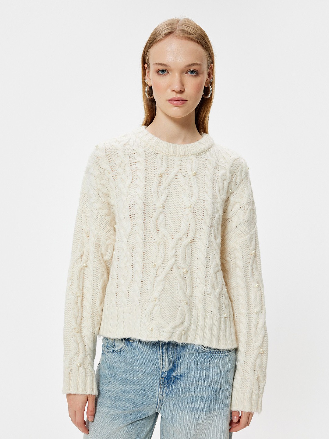 

Koton Women Cable Knit Pullover, Beige