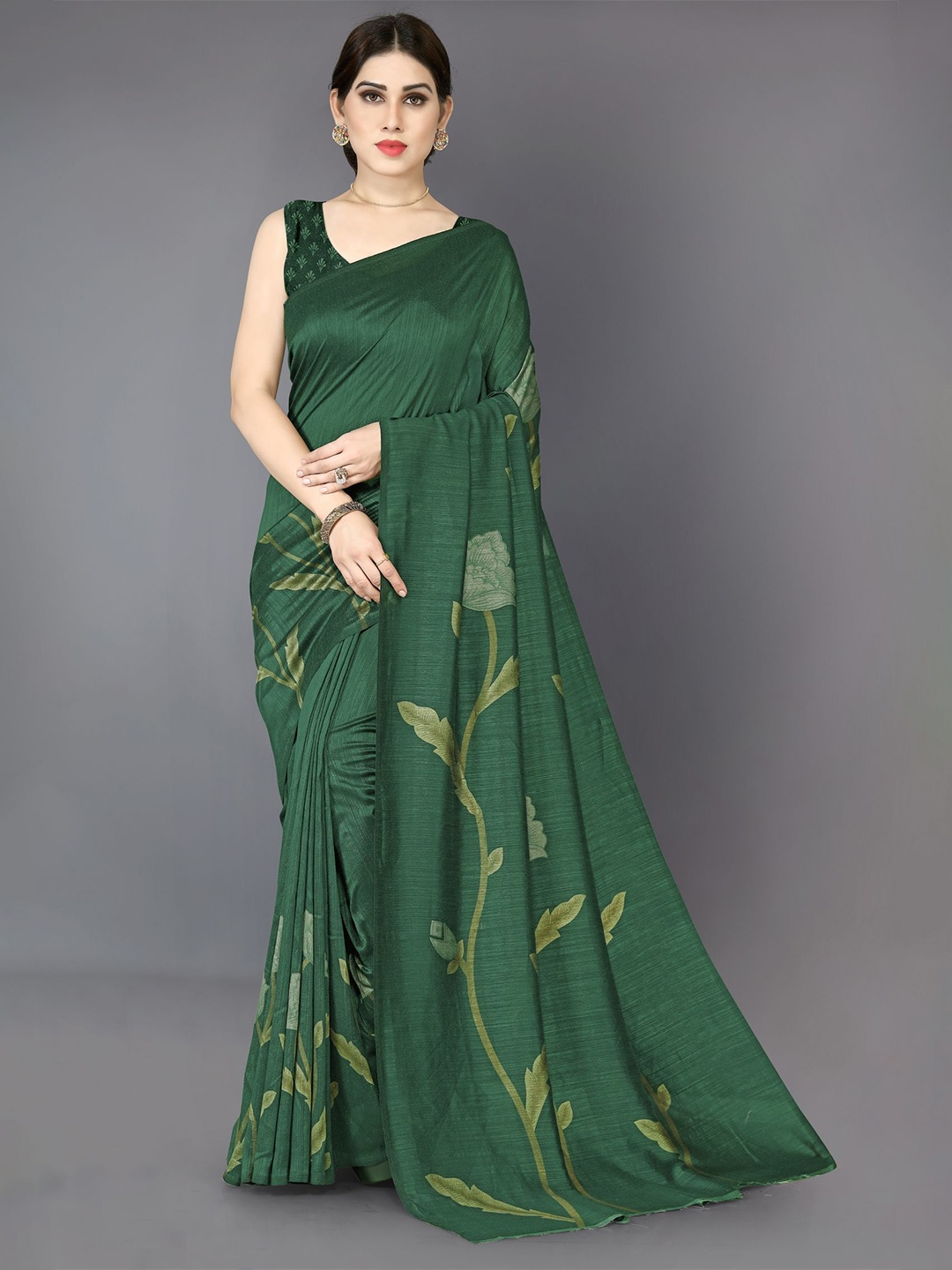 

MIRCHI FASHION Floral Ready to Wear Saree, Green