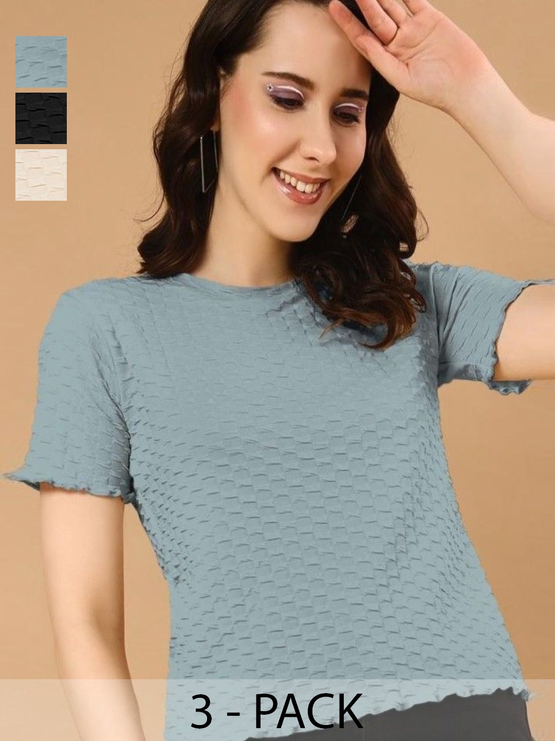 

The Dry State Women Pack of 3 Self-Design T-shirts, Grey