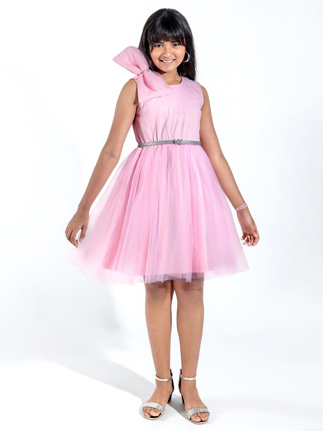 

Hola Bonita Girls Net Fit & Flare Bow Dress, Pink