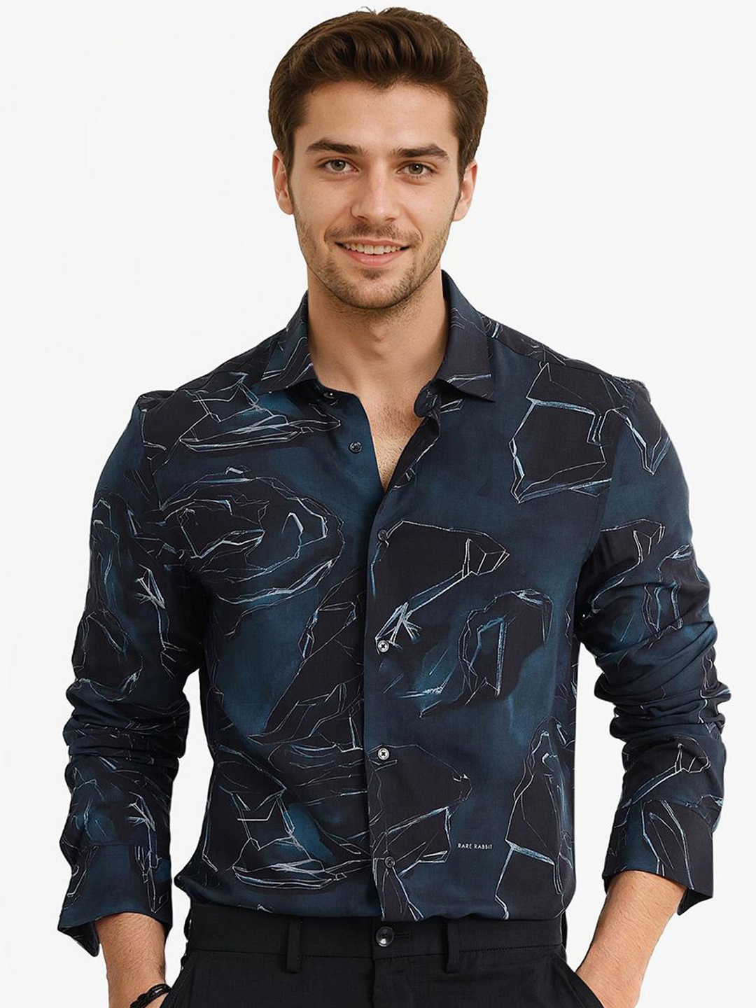 

RARE RABBIT Men Comfort Opaque Printed Casual Shirt, Teal