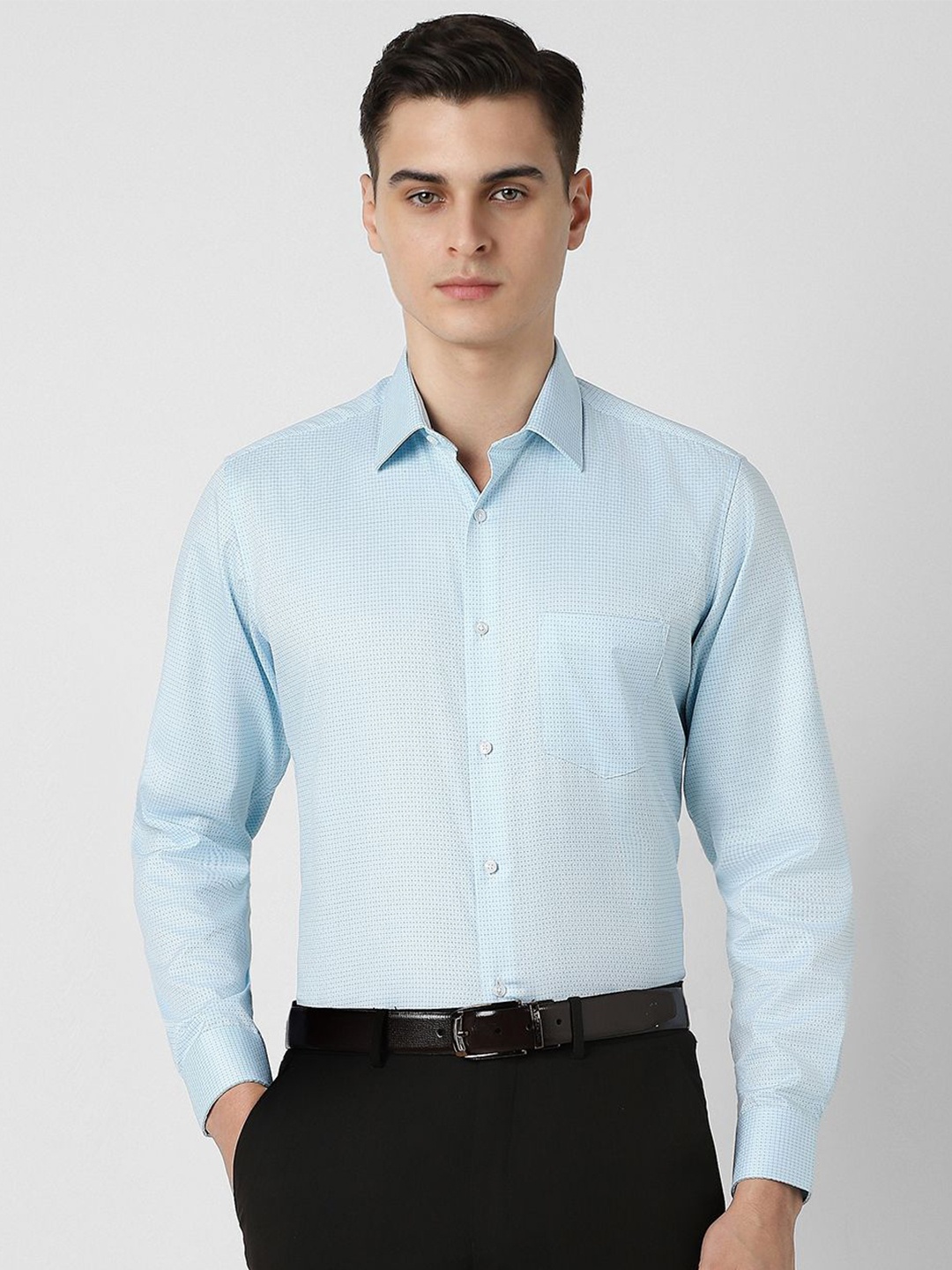 

Van Heusen Men Opaque Printed Formal Shirt, Blue